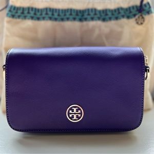 TORY BURCH Purple Leather Mini Robinson Chain Shoulder Bag/clutch